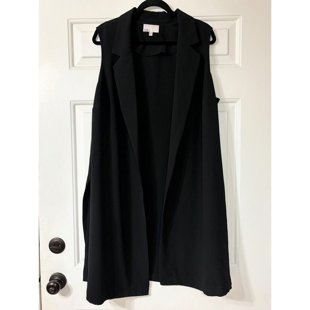 DR2 | Sleeveless Open Front Long Blazer Vest | 1X || Black|